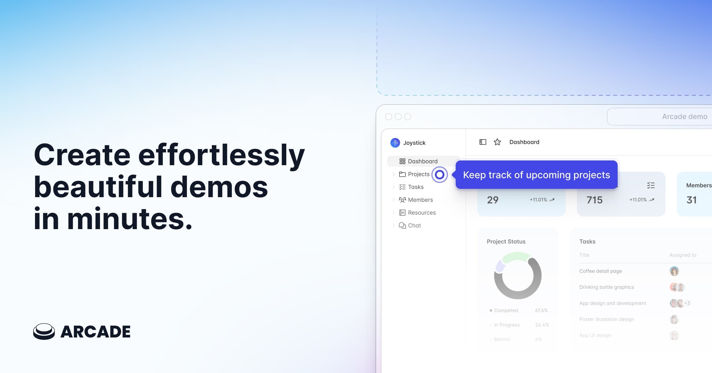Arcade landing page screenshot — Create stunning interactive demos in minutes
