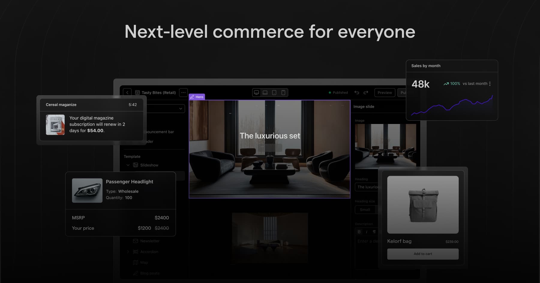 Swell landing page screenshot — The headless e-commerce platform for custom storefronts