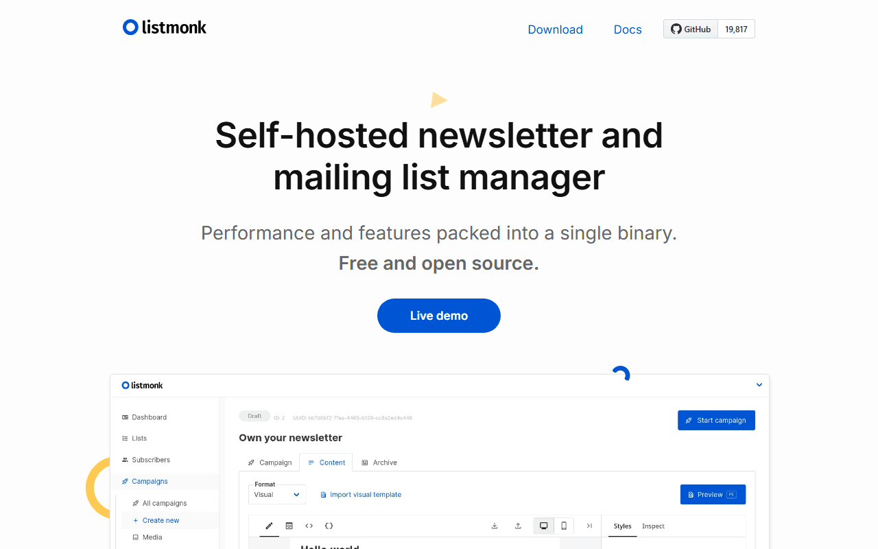 Listmonk — Self-hosted, blazingly-fast newsletter and mailing list manager
